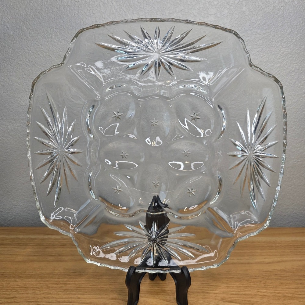 1960's Anchor Hocking Glass Early American Prescut Relish Deviled Egg Plate 12"